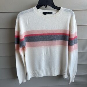 360 Cashmere Sweater Women Size XS Ivory Stripe Lightweight Luxury Neutral